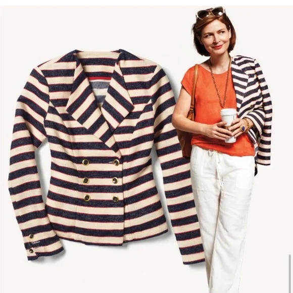 Cabi women’s blazer jacket unlined red cream blue size 8 nautical coastal office - Picture 3 of 17